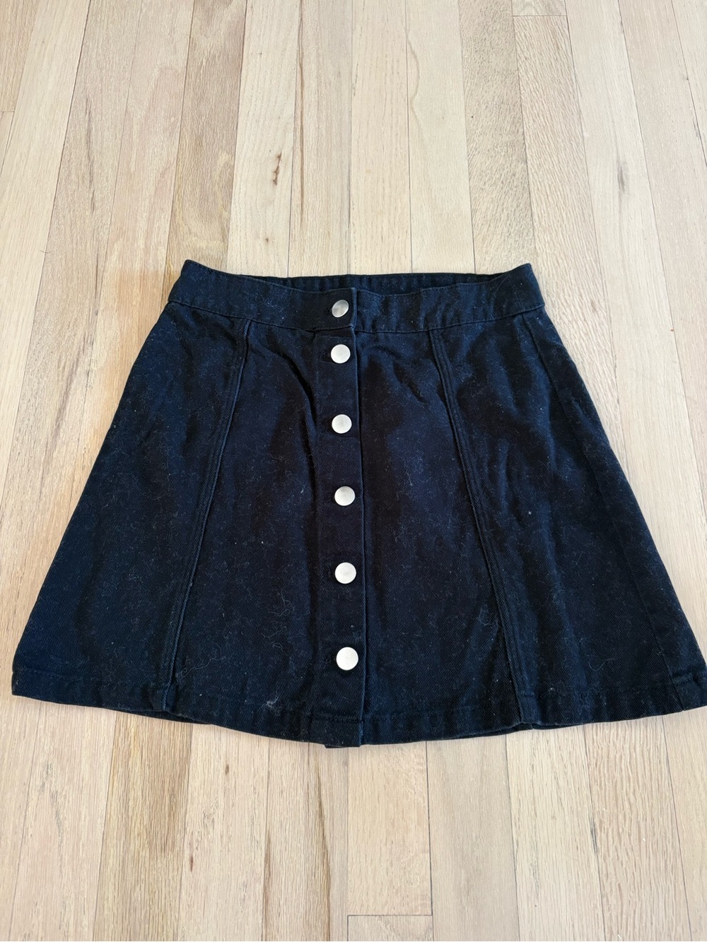 H&M Black Button-Front A-Line Mini Skirt